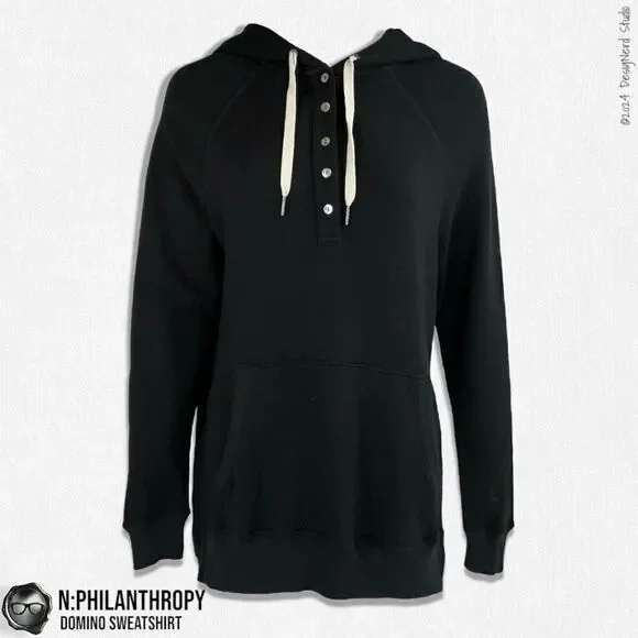 N:PHILANTHROPY DOMINO HOODIE HIGH-LOW SWEATSHIRT IN BLACK CAT WOMEN SIZE SMALL